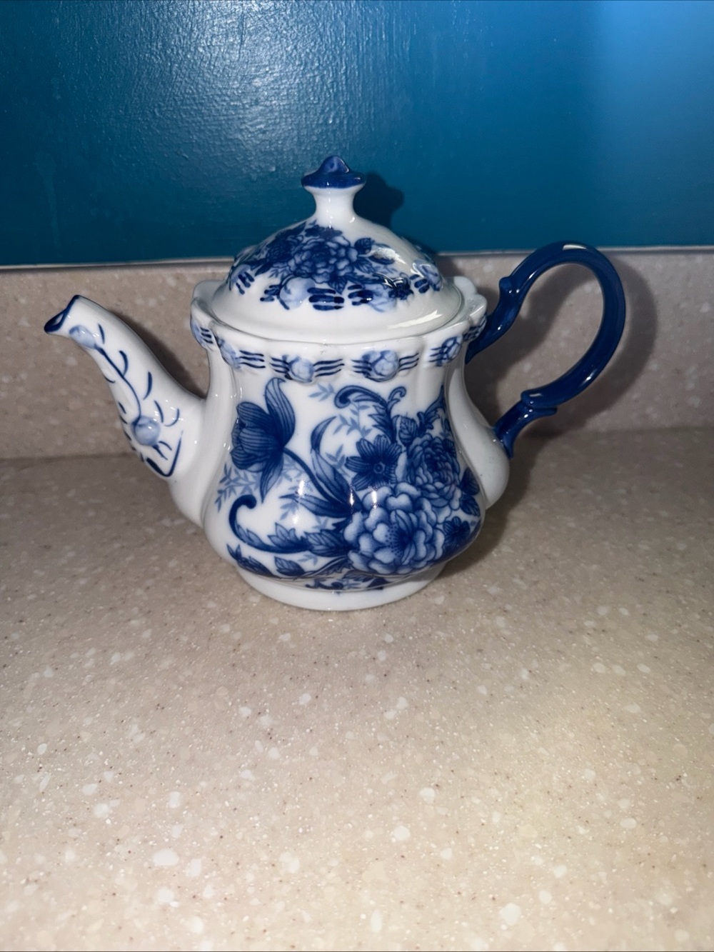 Vintage transferware Blue and White Floral Porcelain Mini Teapot